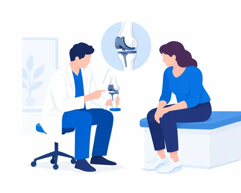 Orthopedisch specialist bespreekt knieprothese bij knieartrose.